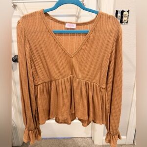 Pink Lily Women's Camel Peplum Blouse